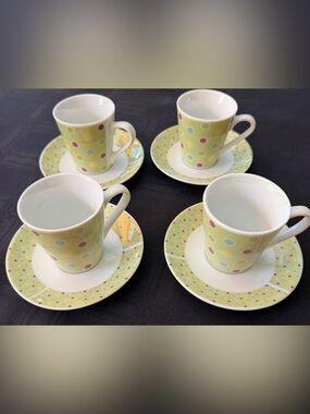 Polka Dot Porcelain Espresso Cup and Saucer Set - Light Green